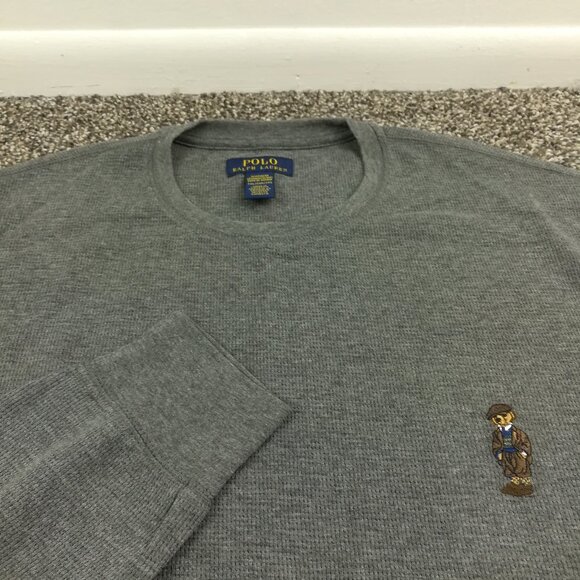 NWT Polo Ralph Lauren Sleepwear Bear Waffle Knit Long Sleeve Shirt Gray Mens 2XL